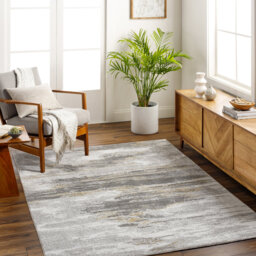 Abstract Modern Marble Charcoal Off-White Area Rug