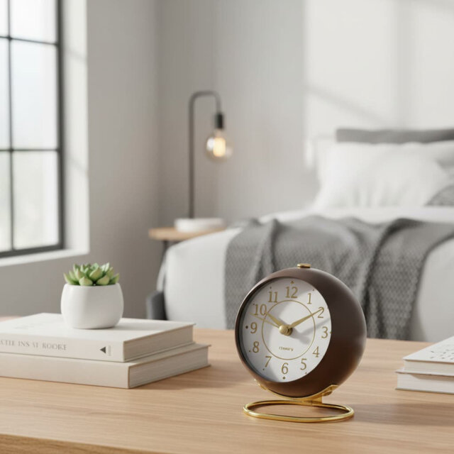 Vintage Silent Metal Analog Alarm Clock, Gold Mango Yellow Desk Clock