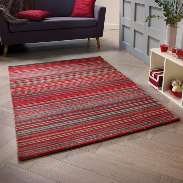 Tarren Handwoven Wool Red Striped Rug