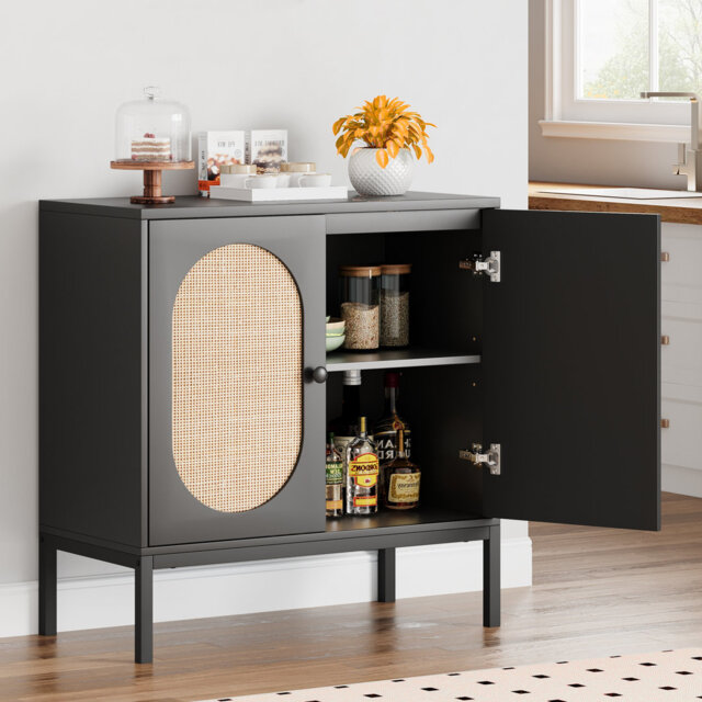 Sideboard Buffet Cabinet Rattan Storage Cabinet Wood Accent Cabinet
