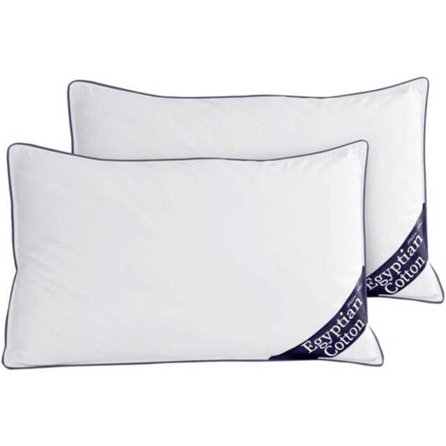 Egyptian Cotton Pillow Pack of 2, Soft Hollowfibre Filling, Lightweight & Washable Bed Pillows