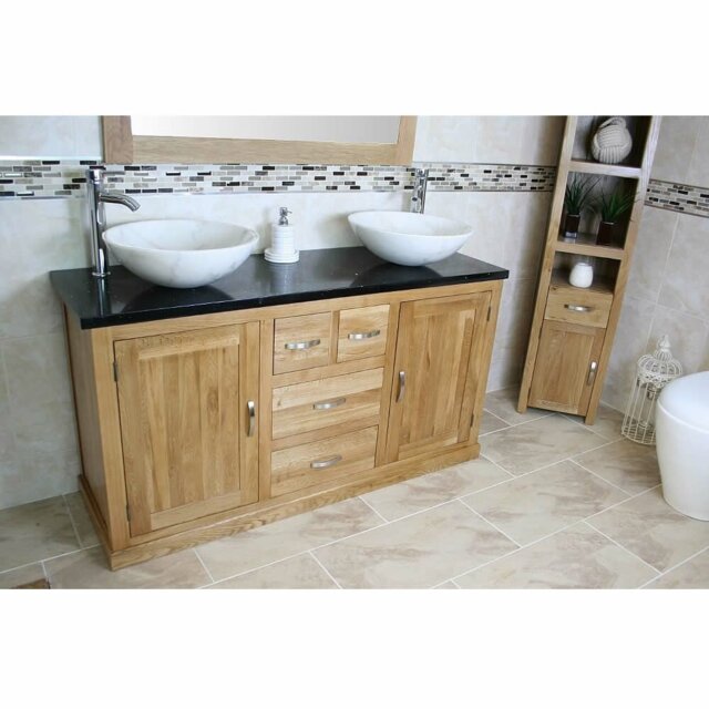 Decoteau 1430mm Double Bathroom Vanity with Vessel Stone Basin