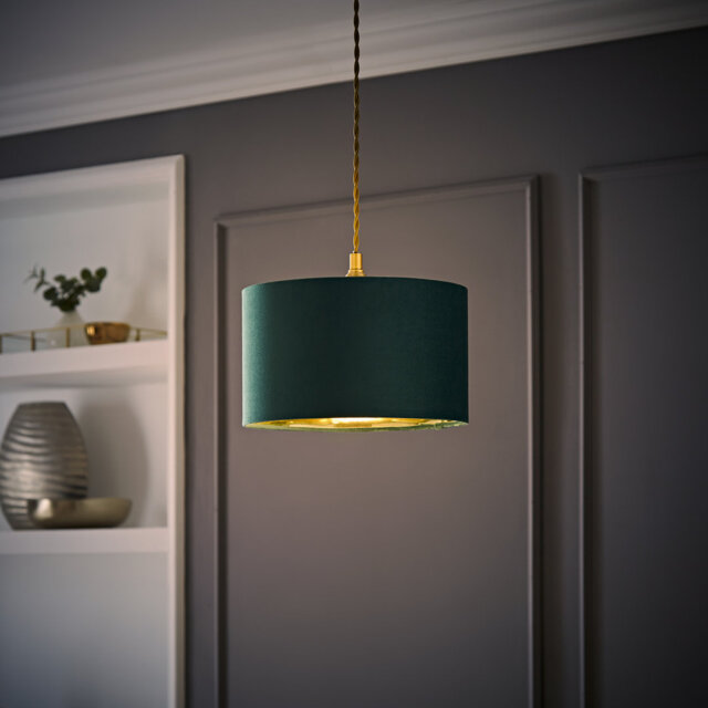 Ajua Linen Blend Drum Lamp Shade ( Slip-On ) in Green