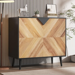 31.5 Inch Storage Cabinet with Doors & Shelf, Modern Wood Finish Sideboard Buffet for Dining Room, Living Room, Entryway, Black and Walnut Accent Cabi