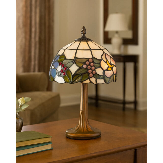 Carpentras 34Cm Tiffany Style Lily Blue Pink Cream Glass Table Lamp