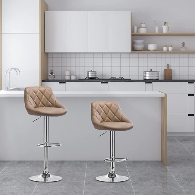 Swivel Upholstered Adjustable Height Counter Stool with Metal Frame