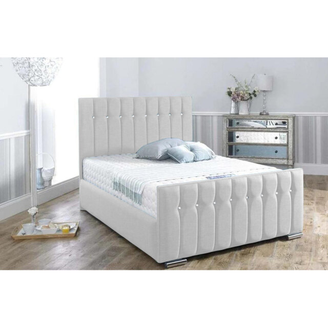 Mongo Upholstered Bed Frame - Plush Velvet Bed with Padded Headboard and Sprung Slats
