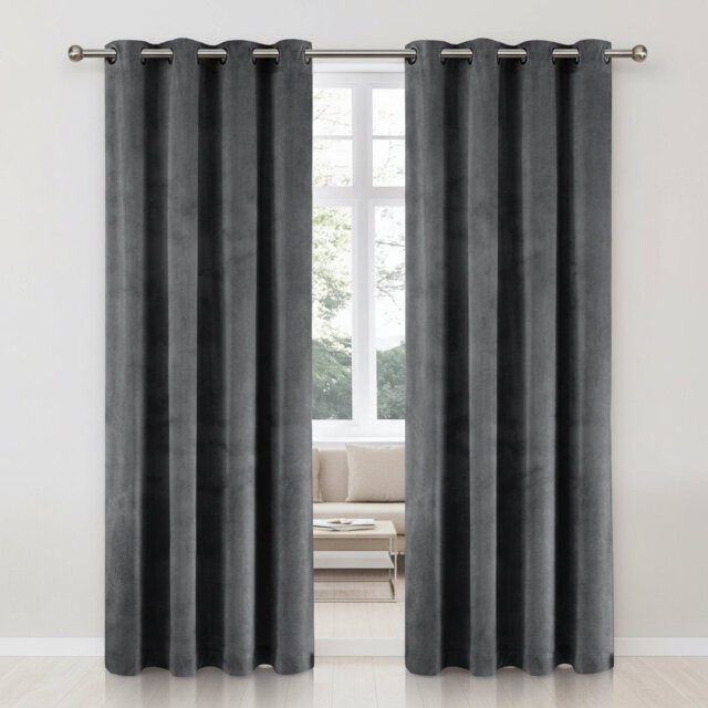 Thermal Velvet Curtains with Eyelet Ring Top - Blackout Crushed Velvet Drapes Pair
