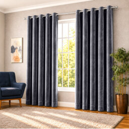 Thermal Velvet Curtains with Eyelet Ring Top - Blackout Crushed Velvet Drapes Pair