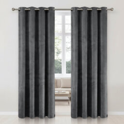 Thermal Velvet Curtains with Eyelet Ring Top - Blackout Crushed Velvet Drapes Pair