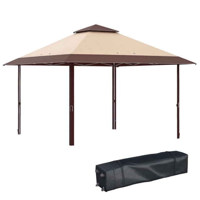 4 X 4M Pop-Up Gazebo Double Roof Canopy Tent With UV Proof, Roller Bag & Adjustable Legs Outdoor Party, Steel Frame, Coffee