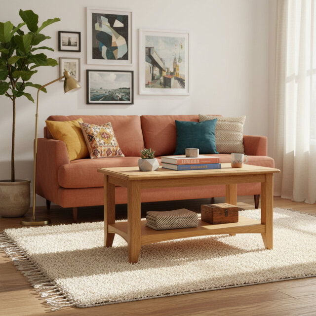 Censu Balyor Painted Oak Coffee Table With Shelf