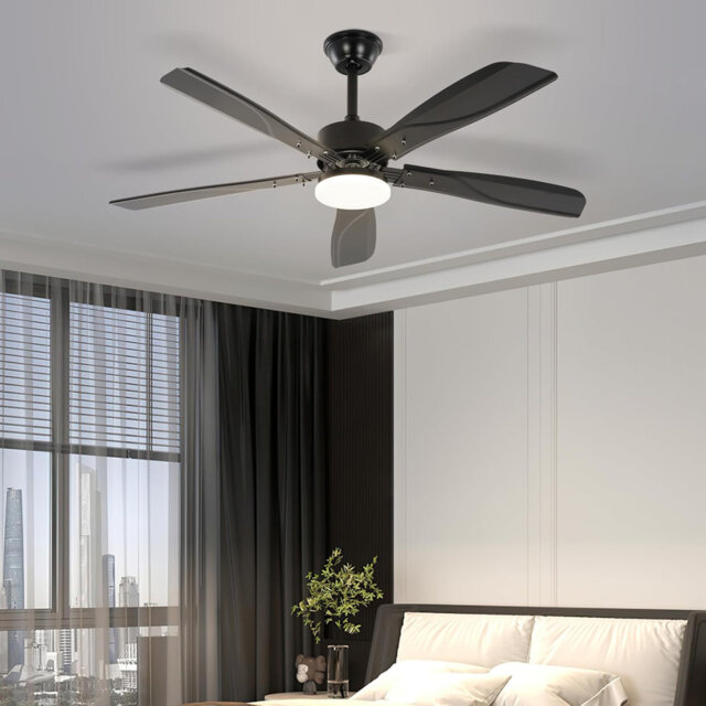 LED Ceiling Fan with Light, Quiet - 125cm Large, Dimmable, 23W, Black, Ceiling Lamp with Fan and Remote Control, 6-Speed ??Timer for Bedroom, Kitchen,