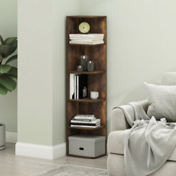 Viergeline Book Shelf, 5-Tier Corner Bookshelf with Open Shelf, Standing Bookcase, 23.6 x 30.5 x 131.3 cm, for Organization and Storage, for Living Ro