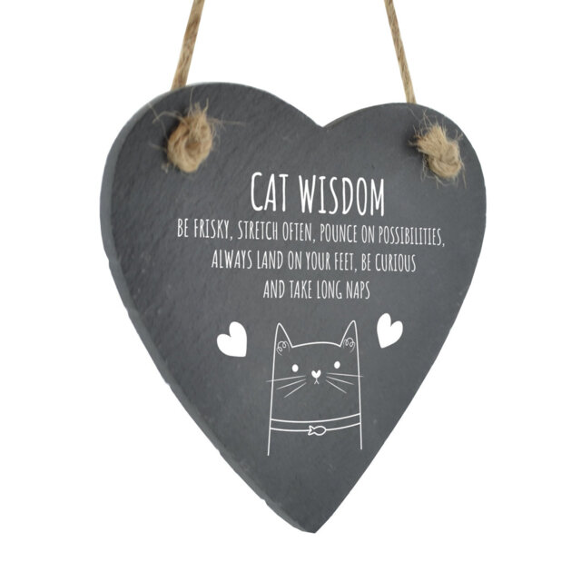 Healey Cat Wisdom Heart Slate Wall Décor
