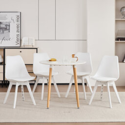 Modern Minimalist Dining Chair – Kitchen Chair with Padded Seat and Plastic Legs (Set of 4)