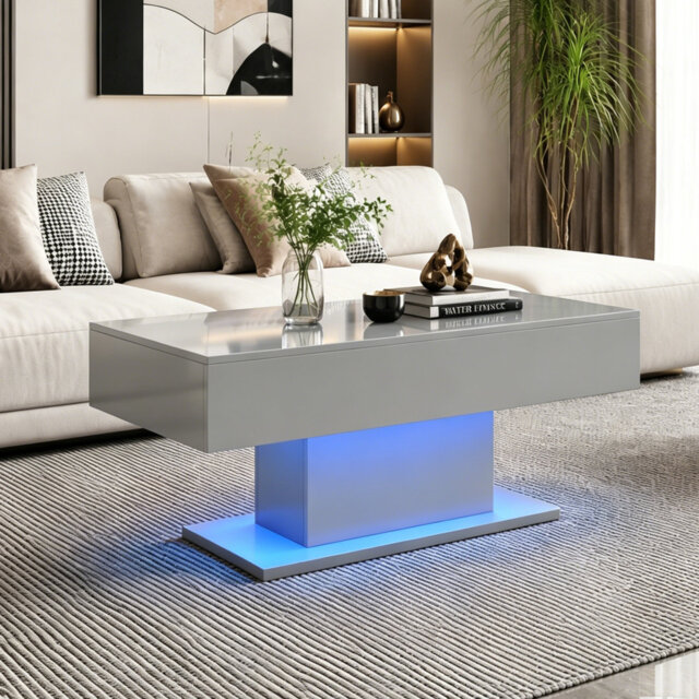 Alpena High Gloss LED Rectangle Coffee Table with Open Storage