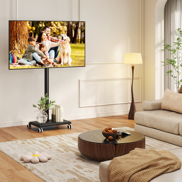 Tv Stand On Wheels For 27-55 Inch Tv Base Max Vesa 400X400Mm Holds 40Kg (Black)