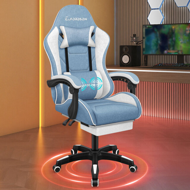 Gaming Chair Recliner Massage Cushion Footrest Padded Executive Office