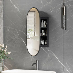 Ayyat 80x80cm Wall-Mounted LED Bathroom Mirror Cabinet with 3 Doors & 8 Shelves