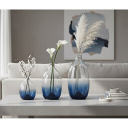 "3-Piece Modern Green Glass Vase Set: 11"" x 9"" x 7""H - Decorative Centerpieces for Dining/Living Room"