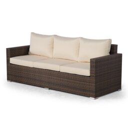 Villatoro Brown Rattan 3 Seat Sofa + 2 X Armchairs & 2 Stool Coffee Table, Outdoor Patio Garden Furniture