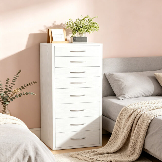 8-Drawer Narrow Chest Of Drawers, Tall Storage Cabinet With Handles, Wooden Dresser For Bedroom Living Room Hallway