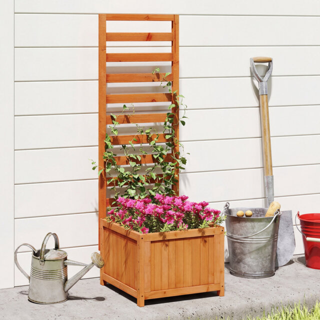 Wood Raised Garden Bed With Trellis 123Cm Tall Elevated Planter Box-Natural