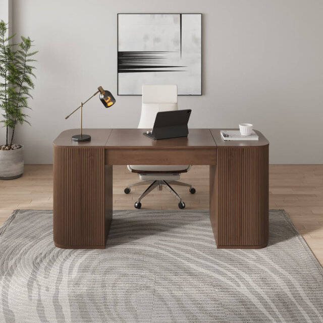 Modern Standing Writing Desk With 2 Doors & Ample Storage Office Desk