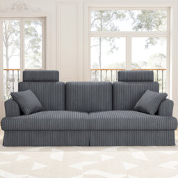 Modern Oversized 261Cm Sectional L-Shaped Corduroy Compression Sofa With Storage Pockets
