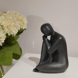Black Thinker Figurine - Collectible Art Decor (5.25×6.25×8.5in)