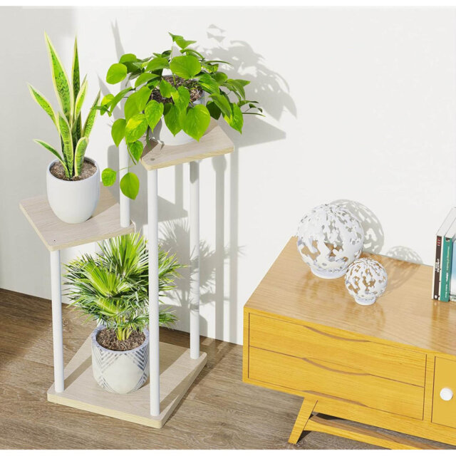 3 Tier Plant Stand Indoor, Metal Wood Tiered Corner Plant Pot Stands Holder