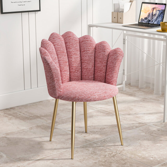 Modern Armchair Tub Chair, Chenille Vanity Dressing Table Chair With Curved High Back And Gold Plating Metal Legs For Bedroom, Living Room, Dressing R