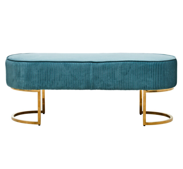 Zamora Green Velvet Ottoman Bench With Gold Finish Legs
