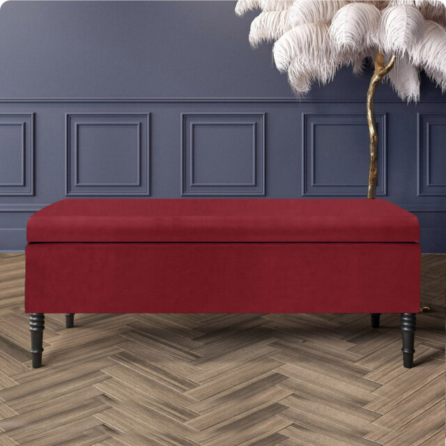 Paris Plain Ottoman Storage Bench - Plush Velvet Shoe Bench - Upholstered Footstool with Storage
