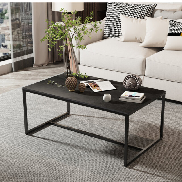 Marble Coffee Table Rectangle Sintered Stone Top Side End Table With Metal Frame