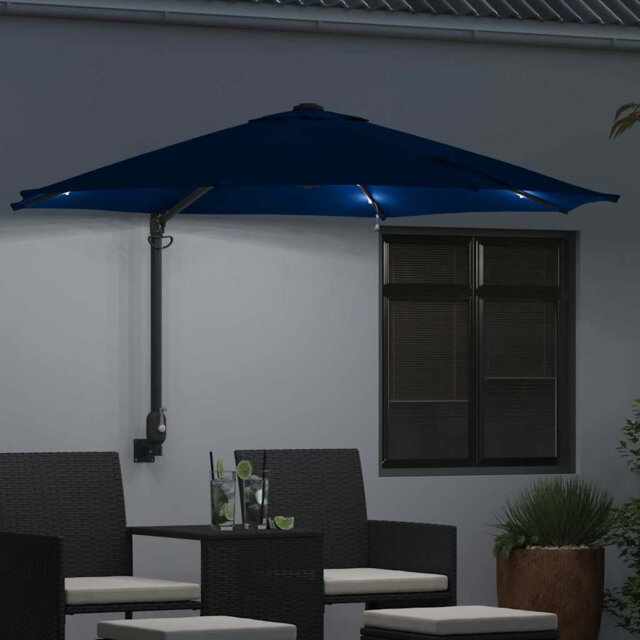 Garden Parasol with LED Strip Lights Manual Polyester and Steel Solar