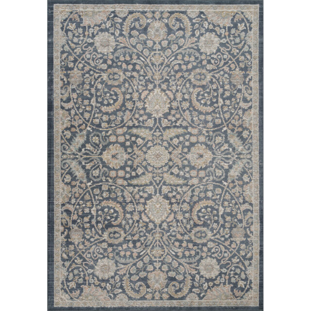 Washable Living Room Traditional Area Rug – Soft Polypropylene Weaving, Low Pile, Non Slip Cotton Backing for Elegant Indoor Spaces, Navy