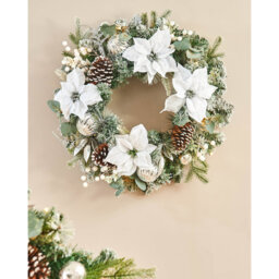 Pre-Lit White and Silver Frosted Decorated Christmas Wreath, 60 cm