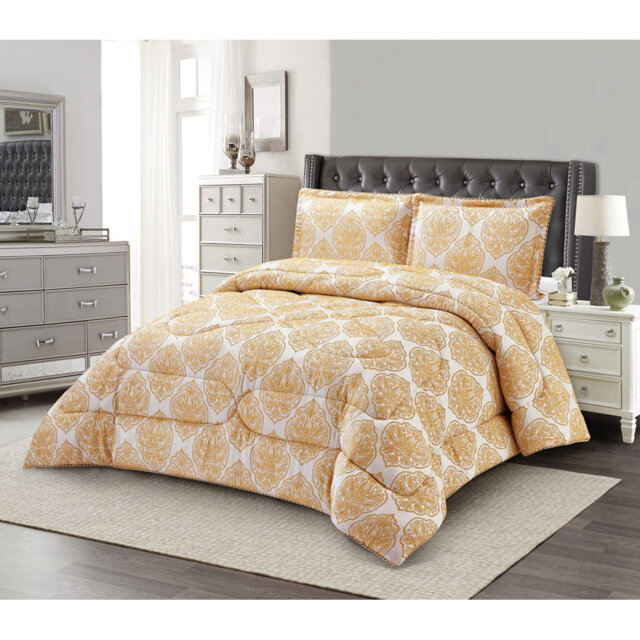 Gina Polyester Damask Bedspread with Pillow Shams Included