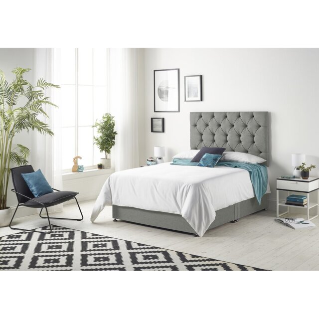 Copple Linen Fabric Open Coil Divan Bed Set, No Headboard