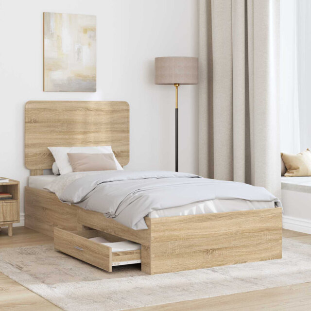 Bed Frame With Drawer Concrete Grey 90 X 190 Cm Engineered Wood by ...