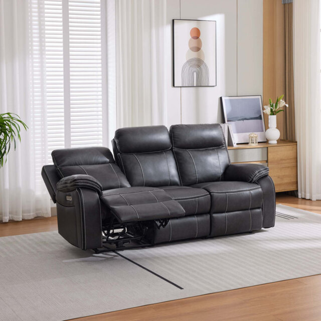 Ryansh Electric Recliner 3 Seater Sofa Air Leather With Built-In Plugs & USB-C Charging