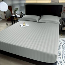 Aspire Homeware Luxury 40cm Deep Striped Fitted Sheet for Hotel Style Bedroom Comfort