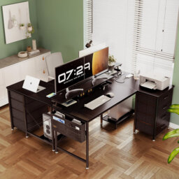 Yatendra L-Shaped Metal Base Writing Desk with Power Outlet