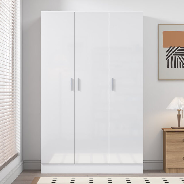 Eva High Gloss Plain 3 Door Wardrobe - H: 180cm x D: 47cm x W: 113cm