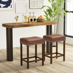 Set Of 2 Bar Stools Upholstered Counter Height Saddle Stools PU Leather
