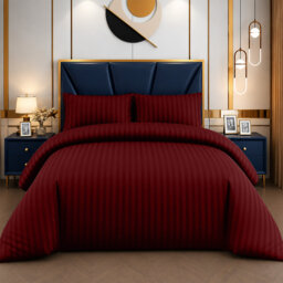 Microfiber Striped Duvet Cover Set with Matching Pillowcases and Stripe Fitted Sheet