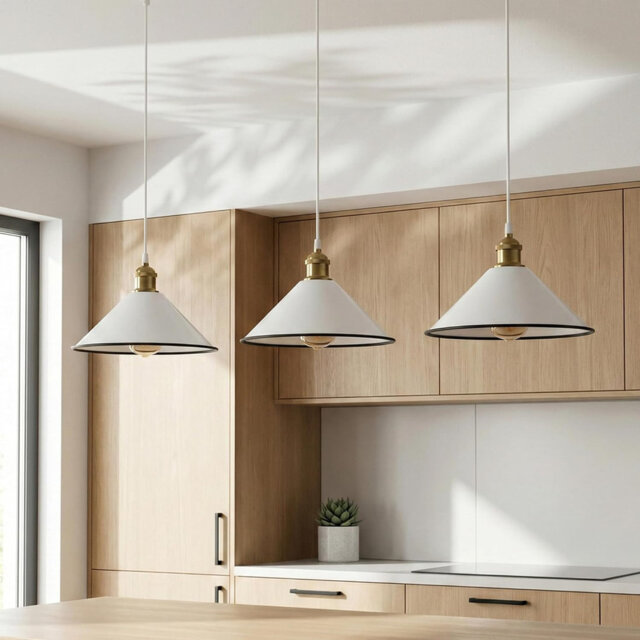 Metal Cone Pendant lamp Shade 22cm, Small E27 Hanging Light Cover for Ceiling Pendant, Modern Industrial Kitchen Hallway Bedroom Lighting, White mini