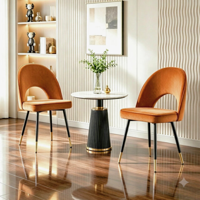 Modern Velvet Dining Chairs Ergonomic Cutout Back with Gold-Tipped Legs, Luxury Upholstered Accent Chairs for Dining/Living Room